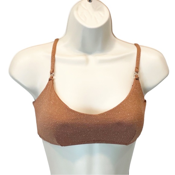 Seafolly Stardust Metallic Stretch-piqué Bronze Bikini Top - Picture 3 of 11